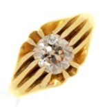 An Edwardian diamond solitaire ring, with cushion shaped old cut diamond, in 18ct gold, Birmingham