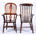 A Victorian ash high back smoker's bow Windsor chair with pierced splat, elm seat and a Victorian