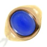 A blue stone ring, in 9ct gold, marks rubbed, 4.5g, size M Light wear, hoop a little bent