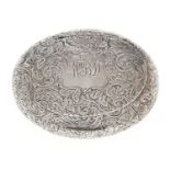 A Victorian silver tobacco box, engraved overall with leafy scrolls, integral hinge, 85mm l, by