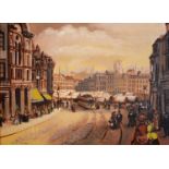 David Coupe (20th c) - Nottingham Market Place, signed, signed again and inscribed on the backboard,