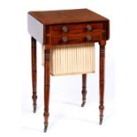 A George IV drop leaf mahogany work table, c1830, crossbanded in rosewood, fitted with drawers