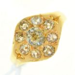 A diamond cluster ring, with old cut diamonds, in 18ct gold, Birmingham 1914, 5.2g, size O Light