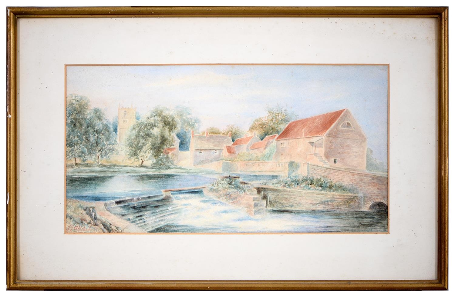 J J Allibert, late 19th c - A Weir and A Sluice in a Village, signed, watercolour, 24 x 45cm and - Bild 2 aus 12