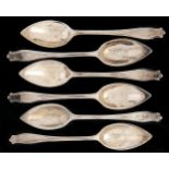 A set of six George V silver grapefruit spoons, by James Deakin & Sons, Sheffield 1934, cased,