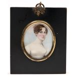 English School, early 19th century - Portrait miniature of a Young Lady, with curly light brown hair