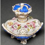 A Coalport scent bottle and stopper, c1840, of cushion shape, painted with flowers on a shell