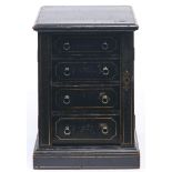 Miniature Furniture. A Victorian ebonised Wellington chest, c1880, with gold painted stringing and