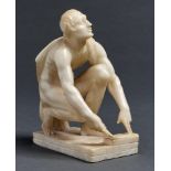 An alabaster sculpture of the Arrotino, after the antique, 19th/early 20th c, 19.5cm h Minor