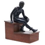 A Neapolitan bronze sculpture of the seated Mercury, after the antique, late 19th c, black patina