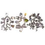 Three silver charm bracelets, 156g Good condition