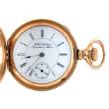 A North American gold plated  hunting cased, keyless lever watch, Hampden, Canton O[hio], c1898, for