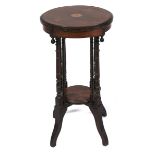 A Victorian rosewood, inlaid and ebonised occasional table or stand, c1900, with fan patera and