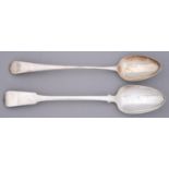 Two George III silver gravy spoons, Old English and Fiddle patterns, both London, maker's mark