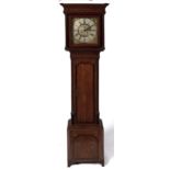 A George III eight day oak crossbanded longcase clock, Thos Moss Frodsham, the 13" brass dial with