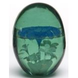 A Victorian bottle glass dump, with blue convolvulus in a flower pot, 14cm h Annealing crack and