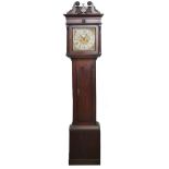 A George III eight day oak longcase clock, Stringer, Stockport, 11 inch dial, matted centre,