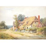 Henry John Sylvester Stannard RBA (1870-1951) - Thatched Cottages, signed, watercolour, 27 x 37cm