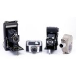 Four vintage cameras, comprising Kershaw Eight-20 Penguin, Kodak, Braun Paxette Electromatic and