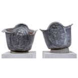 A pair of lead jardinieres, probably first half 20th c, cast with oval medallions of Paul and