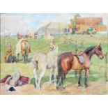 Winifred Wilson (1882-1973) - The Horse Fair, signed with initials, watercolour, 25 x 33cm Good