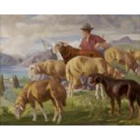 Northern European School, 20th century - A Cow Herd Cattle and Dog in a Mountainous Landscape,