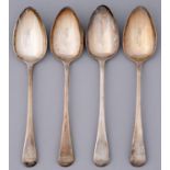 A set of four George III silver table spoons,  Old English pattern, by Thomas Wallis II and