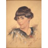 French School, 1937 - Portrait of a Lady, head and shoulders, indistinctly signed, dated '37 and