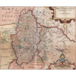 Christopher Saxon / William Kip - Nottinghamshire, double page engraved map, c1637, hand coloured,