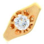 A diamond solitaire ring, the old cut diamond weighing approximately 1ct, in gold, unmarked, size