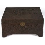 A Chinese carved and stained wood chest, second quarter 20th c, 73cm l Old settled dust / dirt,