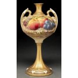 A Royal Worcester vase, 1926, painted by Ricketts, signed, with fruit and blossom before a mossy