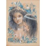 D Leroy (early 20th c) - Two Girls, signed, watercolour, 13.5 x 10cm Lightly browned