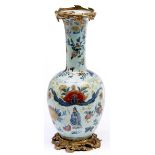 An ormolu mounted chinoiserie lacquered polychrome wood vase, 19th c, in Venetian arte povera style,