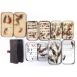 Fly fishing. Miscellaneous flies in wallets and tins, fishing floats, etc, first half 20th c