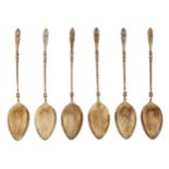 A set of six German silver gilt coffee spoons, early 20th c, maker's and control marks, 1oz 16dwts