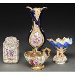 A rare Mason's Ironstone shell inkwell, c1820-25, painted with flowers and gilt, 70mm h, an