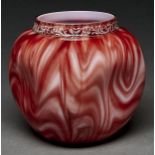 A Loetz cased glass vase, of dimpled cube form and of white cased in red combed glass, the short
