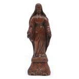 A French boxwood statuette of the Virgin, 19th c, on integral base, 20.5cm h Pleasing colour and
