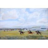 H G Buxton, 20th/21st century - Running Out Epsom Downs, signed and dated 1995, oil on hardboard,