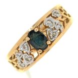 A sapphire and diamond ring,  with openwork shoulders, in 14ct gold, import marked, Birmingham 1994,
