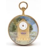 A Longines brass and enamel watch form hanging timepiece, late 20th c, the movement with enamel dial