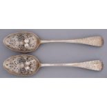 A pair of Victorian silver berry spoons, maker T W in script in an ellipse, London 1858, 6ozs 6dwts