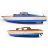 A varnished and cream and white painted wood model cabin cruiser with D&B three quarter HP petrol