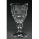 A French glass goblet, 19th c, bowl wheel engraved with the sacred letters I H S beneath C and