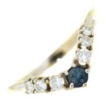 A sapphire and diamond dart ring,  in white gold, marked 750, 2.1g, size M