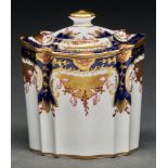 A Wedgwood fluted bone china Japan pattern sugar box and cover, c1910, 10cm h, sepia printed vase