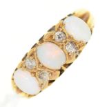 An Edwardian  opal and diamond ring, in 18ct gold, Chester 1904, 3.9g, size M½ Central opal chipped,