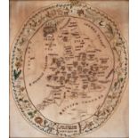 A linen map sampler, Mary Pearson aged 13 years 1828, worked in silk with England divided into
