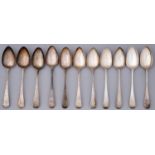 A set of six George III silver table spoons, Old English pattern,  by George Turner Exeter 1814